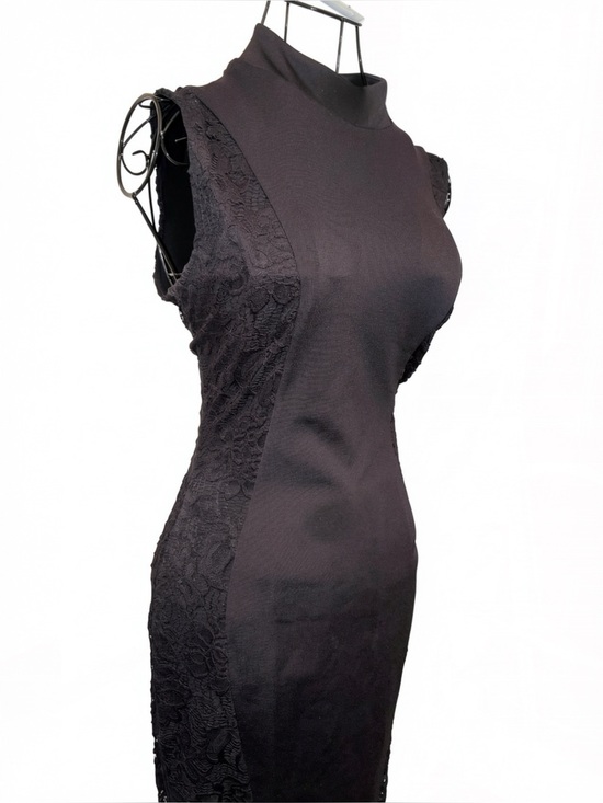 bebe Dresses & Skirts - Bebe Black Lace Side Panel Mock Neck Bodycon Dress